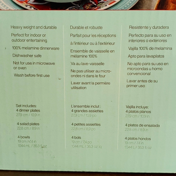 Floral Melamine 12 piece  dinnerware set - Picture 5 of 7